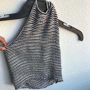 BLACK AND WHITE STRIPED HALTER TOP